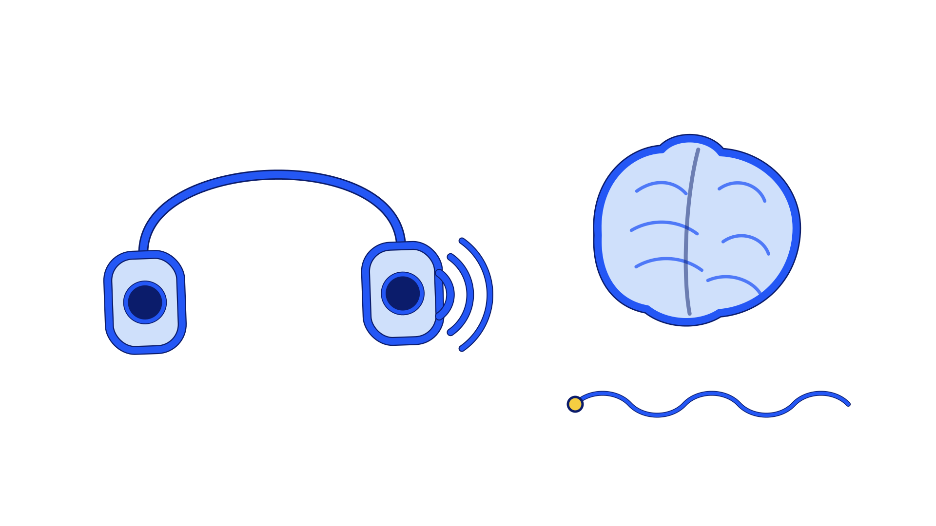 Soma26: headphones emitting sound waves next to a brain with a modulated brainwave line, illustrating neuro-acoustic entrainment